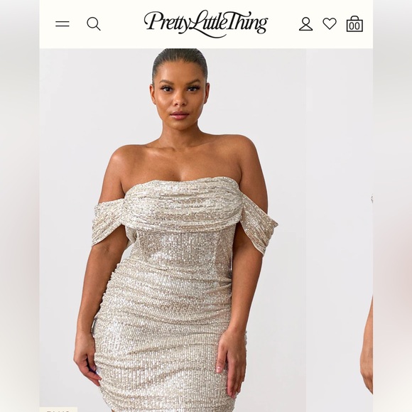 PrettyLittleThing Dresses & Skirts - PrettyLittleThing PLUS CREAM SEQUIN BARDOT BODYCON DRESS